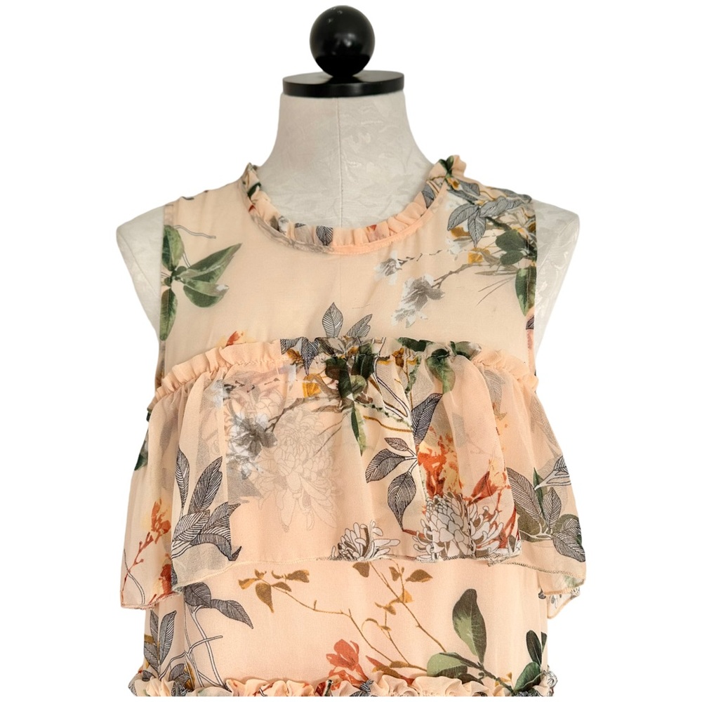 Maxsport NEW Tiered Ruffle Dress Chiffon Floral Peach Sleeveless  Size Medium - Picture 4 of 16